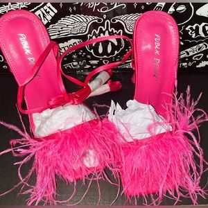 Public Desire Pink Lace Up Iconic Fluffy High Heels